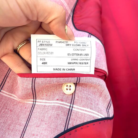 Paul Fredrick Linen Cotton Men’s Blazer Jacket Red Pink 48R Windowpane Preppy - Picture 5 of 8